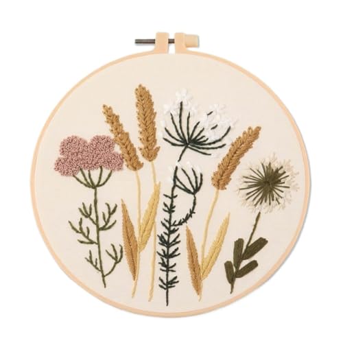 DQZRTUECA Hand Stickerei Kit, Stickerei-Starter-Kit mit Muster gestempelt Kreuzstich Set Blumen Pflanze Multicolor(D) von DQZRTUECA