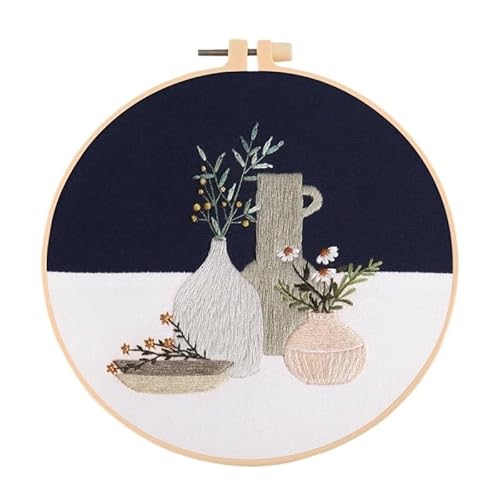 DQZRTUECA Hand Stickerei Kit, Stickpackungen 3D handgefertigte Blumen DIY Bastelset Baumwoll-Canvas(B With Hoop) von DQZRTUECA