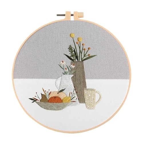 DQZRTUECA Hand Stickerei Kit, Stickpackungen 3D handgefertigte Blumen DIY Bastelset Baumwoll-Canvas(C With Hoop) von DQZRTUECA