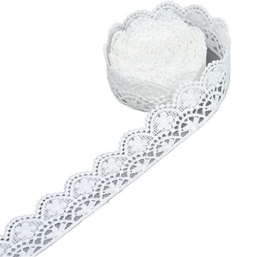 DQZRTUECA Polyester-Spitzenband, 4er-Pack, weiße Blumenborte, 4,5 m, mehrere Breiten(C03-width 3.3cm) von DQZRTUECA