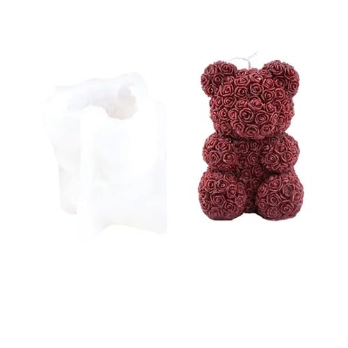 DQZRTUECA Silikon Rose Bär Kerze Form for Aromatherapie Seife Gips Kuchen Schokolade Handwerk Geschenke(Rose Bear) von DQZRTUECA