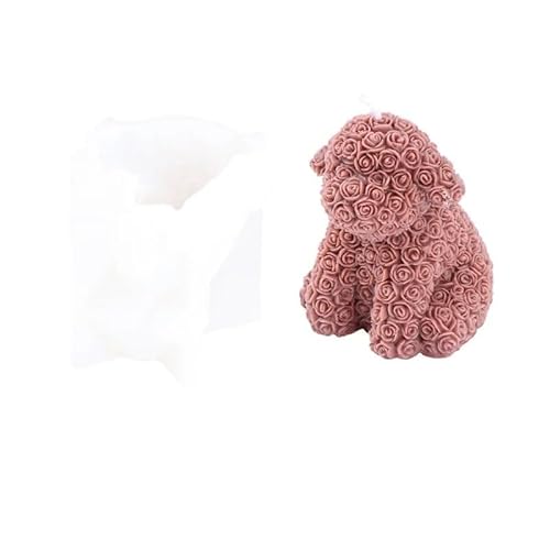 DQZRTUECA Silikon Rose Bär Kerze Form for Aromatherapie Seife Gips Kuchen Schokolade Handwerk Geschenke(Rose Dog) von DQZRTUECA