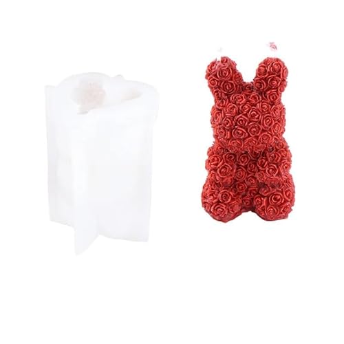 DQZRTUECA Silikon Rose Bär Kerze Form for Aromatherapie Seife Gips Kuchen Schokolade Handwerk Geschenke(Rose Rabbit) von DQZRTUECA