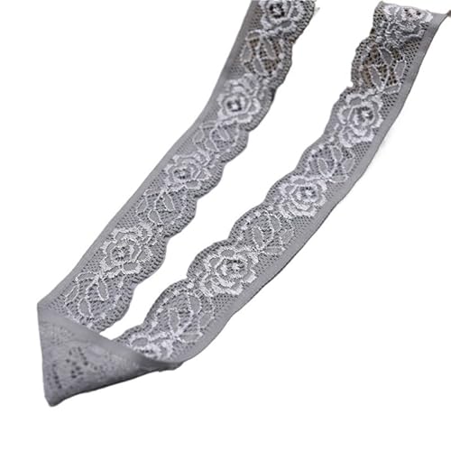 DQZRTUECA Spitzenband aus Polyester mit Blumenmuster, 25 mm breit, mehrfarbig, mehrere Größen, Packung mit 5/10 Yards(Silver Gray,5 Yards) von DQZRTUECA