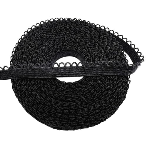Lace Edging Trim Ribbon, 10 mm breites, umklappbares elastisches Elasthan-Spitzenband for Nähen, Basteln, mehrfarbig, 2 oder 5 Meter(Black,5 yards) von DQZRTUECA