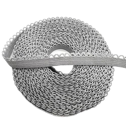 Lace Edging Trim Ribbon, 10 mm breites, umklappbares elastisches Elasthan-Spitzenband for Nähen, Basteln, mehrfarbig, 2 oder 5 Meter(Grey,2 yards) von DQZRTUECA