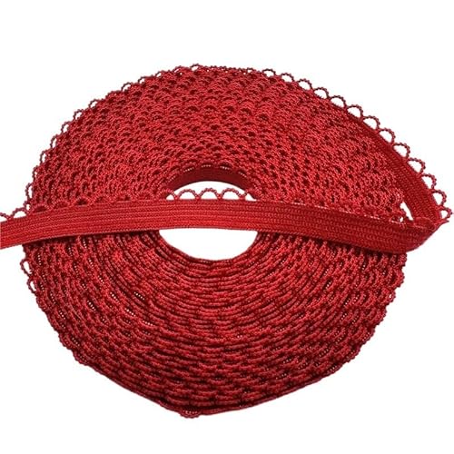 Lace Edging Trim Ribbon, 10 mm breites, umklappbares elastisches Elasthan-Spitzenband for Nähen, Basteln, mehrfarbig, 2 oder 5 Meter(Red,2 yards) von DQZRTUECA