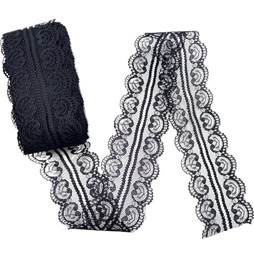 Lace Edging Trim Ribbon, Bilaterales Spitzenband for Basteln, Nähen, Dekorationen, mehrfarbig, 13 Stück, Größe 9,1 m(Black Lace) von DQZRTUECA