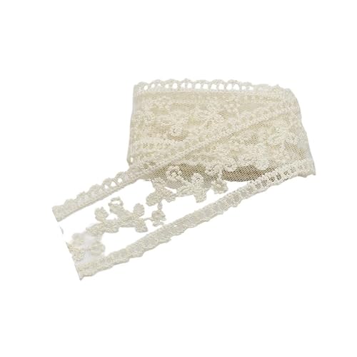 Lace Edging Trim Ribbon, DIY Stickerei Spitzenbesatz Band for Hochzeitskleid Zubehör 3,5-3,8 cm Multicolor 1 Yard(Beige) von DQZRTUECA