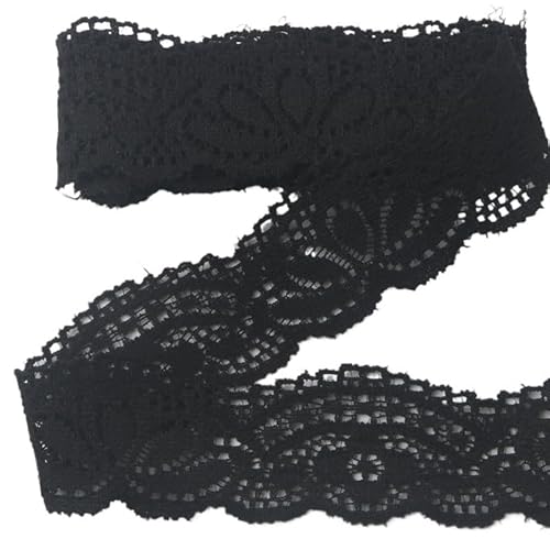 Lace Edging Trim Ribbon, Elastisches Spitzenband, 9,1 m, 30 mm, mehrfarbig(Black) von DQZRTUECA