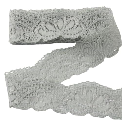 Lace Edging Trim Ribbon, Elastisches Spitzenband, 9,1 m, 30 mm, mehrfarbig(Grey) von DQZRTUECA