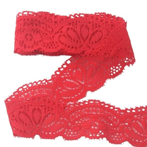 Lace Edging Trim Ribbon, Elastisches Spitzenband, 9,1 m, 30 mm, mehrfarbig(Red) von DQZRTUECA