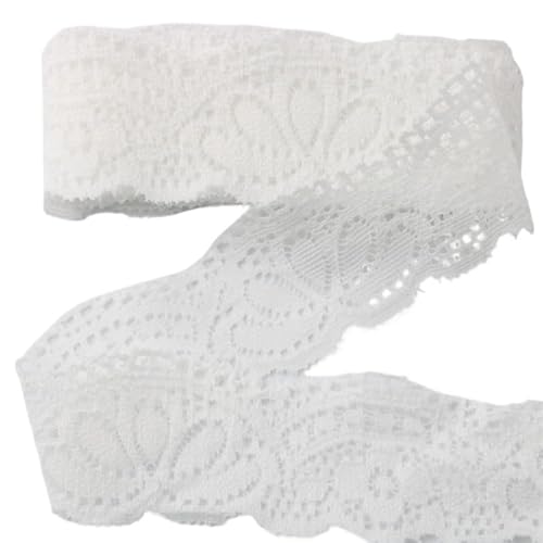 Lace Edging Trim Ribbon, Elastisches Spitzenband, 9,1 m, 30 mm, mehrfarbig(White) von DQZRTUECA