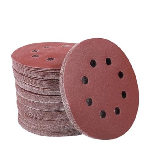 Nasses und trockenes Schleifpapier, 50 Stück 125 mm Schleifscheiben mit 8 Löchern, Aluminiumoxid, Klettverschluss-Rückseite, mehrere Körnungen, Rot(2000) von DQZRTUECA