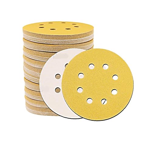 Nasses und trockenes Schleifpapier, Schleifscheiben 5 Zoll 8 Loch 50er Pack Aluminiumoxid Gelb P40-P800(P60) von DQZRTUECA
