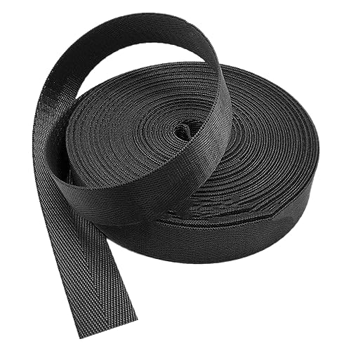Nylon Gurtband Fischgrätenmuster, 25 mm (1 Zoll) Nylon-Gurtband, mehrfarbig, mehrere Größen for Taschen, Frachtgepäck, Outdoor-Klettern(Black,20 yard) von DQZRTUECA