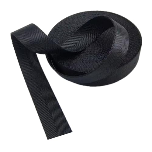 Nylon Gurtband Fischgrätenmuster, Nylon-Gurtband, 3,8 cm, 38 mm, mehrfarbig, 5–20 Yards(Black,20 yard) von DQZRTUECA