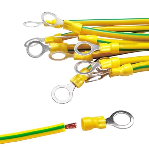 Verzinnte elektrische Kupferlitze, Solarmodul Erdungskupferdraht mit Klemmen Gelb Grün Packung mit 20 Stück Mehrere Größen(6mm,10cm 10 AWG - 6mm square) von DQZRTUECA