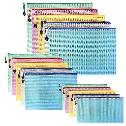 15 Stücke Zip Tasche, Dokumententasche A4+A5+A6, Mesh Kunststoff Reißverschlusstasche für Datei,Papier, Dokumente, Quittungen, Kosmetika und Farbe Taschen, 5 Farben 15 Stücke Zip Tasche, Dokumententasche A4+A5+A6, Mesh Kunststoff Reißverschlusstasche für Datei,Papier, Dokumente, Quittungen, Kosmetika und Farbe Taschen, 5 Farben von DQZSY