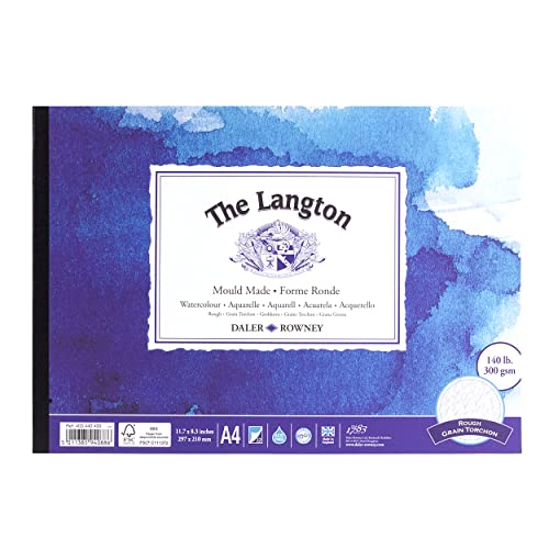 Daler-Rowney The Langton Rough Aquarellpapierblock, 300 g/m², A4, einseitig geklebt, säurefrei, 12 naturweiße Blätter, ideal für professionelle Künstler von Daler Rowney