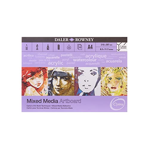 Daler-Rowney Optima Mixed-Meda Artboard, leicht strukturiert, 1,4 mm dick, A4, 1 Seite, 10 weiße Blätter, ideal für professionelle Künstler und Studenten von DR