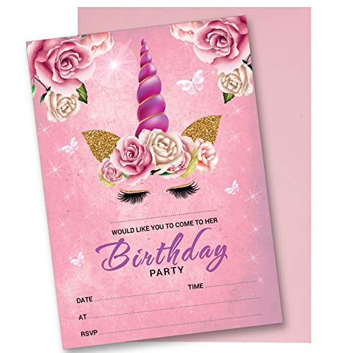 DRAAK 20 x Einhorn-Geburtstagsparty-Einladungen, für Mädchen, Kinder, Pink, 20 Stück DRAAK 20 x Einhorn-Geburtstagsparty-Einladungen, für Mädchen, Kinder, Pink, 20 Stück von DRAAK