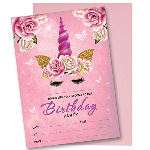 DRAAK 30 x Einhorn-Geburtstagsparty-Einladungen, Mädchen, Kinder, Pink, 30 Stück von DRAAK