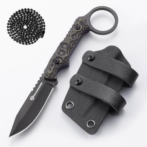 DRACHENADER Gürtelmesser SCORPION, Neck Knife 6, 5 cm Klingenlänge, 5Cr13MoV Stahl, G10 Griff, Feststehendes Messer mit Kydex-Scheide und Kugelkette (Schwarz + Grün) von DRACHENADER
