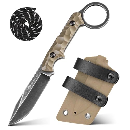 DRACHENADER Gürtelmesser SCORPION, Neck Knife mit 6,5 cm Klingenlänge aus 5Cr13MoV Stahl,Feststehendes Outdoor-Messer mit Kydex-Scheide, Kugelkette, Blackwash-Finish Klinge + Schwarzer Griff von DRACHENADER