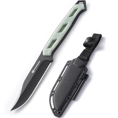 DRACHENADER Gürtelmesser SOLIXAR, 10 cm Klingenlänge Full Tang Messer, 5Cr13MoV Stahl, Messer Outdoor mit Feuerstahl und ABS Scheide, Schwarze Klinge+ Natur Griff von DRACHENADER