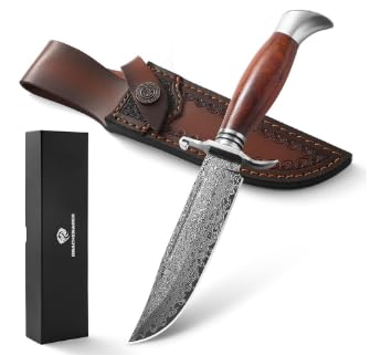 DRACHENADER Jagdmesser Damast W-S-DMSG, Feststehende Klinge 14, 4 cm, Damastmesser Outdoor Messer Survival mit Lederscheide, Gürtelmesser Griff aus Holzgriff für Camping DRACHENADER Jagdmesser Damast W-S-DMSG, Feststehende Klinge 14, 4 cm, Damastmesser Outdoor Messer Survival mit Lederscheide, Gürtelmesser Griff aus Holzgriff für Camping von DRACHENADER