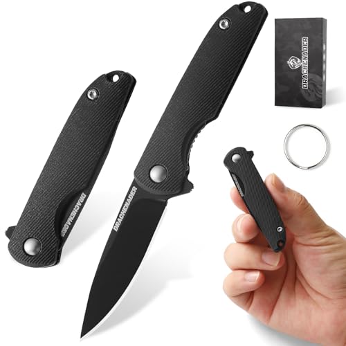 DRACHENADER Klappmesser Mini, Klingenlänge 5, 2 cm Taschenmesser, 5Cr13Mov Stahl Klein Einhandmesser, Schlüsselanhänger Messer Outdoor, Voll-Schwarz von DRACHENADER