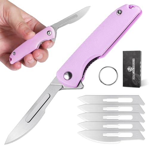 DRACHENADER Klappmesser Skalpell Klein Taschenmesser mit 5 Austauschbaren Klingen Figur 24, sicher Liner Lock，Schlüsselanhänger Messer, Mini Brieföffner Einhandmesser für Frauen, Lila von DRACHENADER