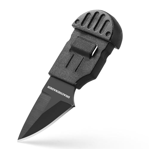 DRACHENADER Kleines Messer Outdoor Teppichmesser ((Universalmesser) Mini Klappmesser small feststehendes Messer mit Kunststoffe Scheide, Schwarz von DRACHENADER