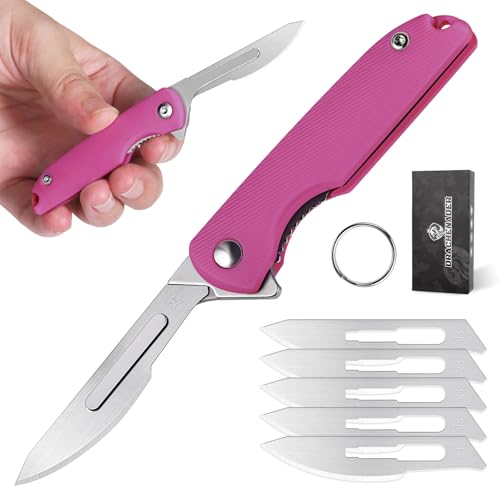 DRACHENADER Kleines Taschenmesser Skalpell, Klappmesser Frauen mit 5 Austauschbaren Klingen Figur 24, sicher Liner Lock，Einhandmesser Klein Schlüsselanhänger Messer, Magenta von DRACHENADER
