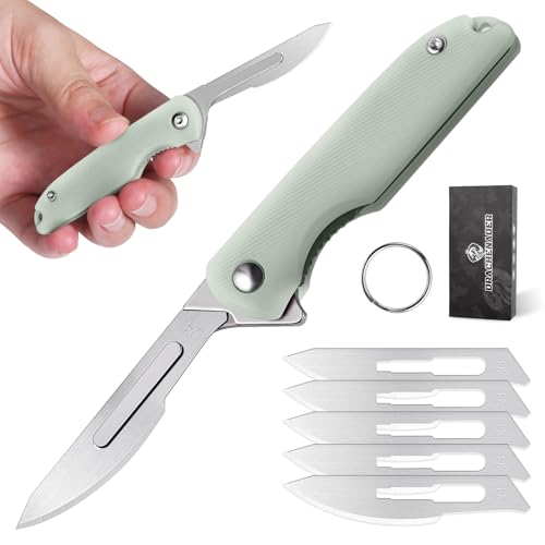 DRACHENADER Einhandmesser Skalpell, Klein Taschenmesser mit 5 Austauschbaren Klingen Figur 24, Schlüsselanhänger Messer, Mini Klappmesser für Frauen Mann (D-Natur) von DRACHENADER