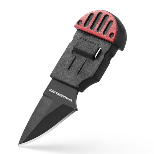 DRACHENADER Messer klein Outdoor Mini-Taschenmesser mit Scheide feststehende Klinge aus rostfreiem Stahl, Rot& Schwarz von DRACHENADER