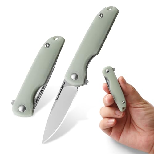 DRACHENADER Mini Einhandmesser Taschenmesser, 5Cr13Mov Stahl Klingenlänge 5, 2 cm Klappmesser klein, Schlüsselanhänger Messer für Camping Outdoor (natur) von DRACHENADER