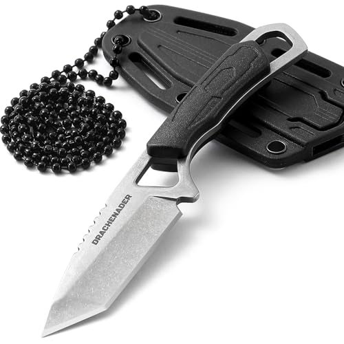 DRACHENADER Neck Knife Tanto Messer feststehend klein Fulltang Outdoor Mini-Messer mit Kunststoffscheide von DRACHENADER