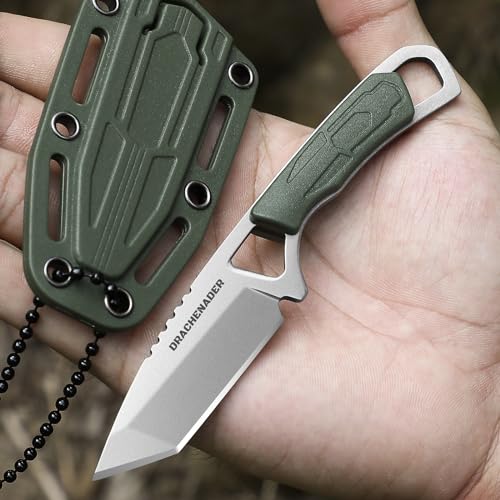 DRACHENADER Neck Knife Tanto Messer feststehend klein Fulltang Outdoor Mini-Messer mit Kunststoffscheide von DRACHENADER