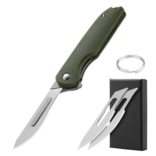 DRACHENADER Skalpell Taschenmesser mini Schlüsselanhänger Messer 420 Stahl Grün, 2 auswechselbare Klingen (Figur 24) klein Einhandmesser von DRACHENADER