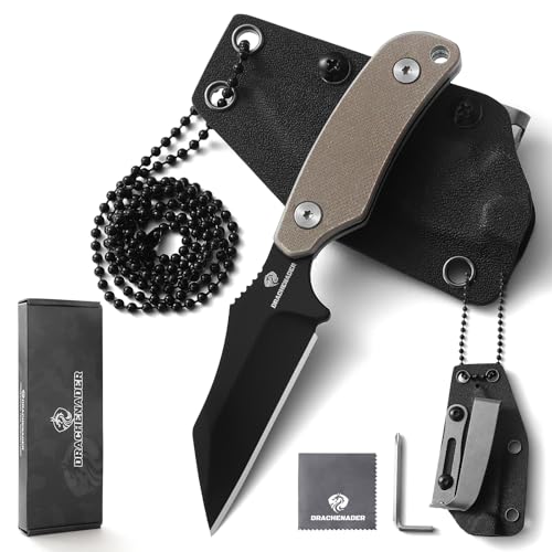 DRACHENADER X-WH Mini Neck Knife, Wharncliffe D2 Stahl Feststehende 7, 6 cm Klinge, Full Tang Kleines Messer mit Kydex Scheide, Kugelkette, und Gürtel-Clip, Schwarze Klinge + Khaki Griff DRACHENADER X-WH Mini Neck Knife, Wharncliffe D2 Stahl Feststehende 7, 6 cm Klinge, Full Tang Kleines Messer mit Kydex Scheide, Kugelkette, und Gürtel-Clip, Schwarze Klinge + Khaki Griff von DRACHENADER