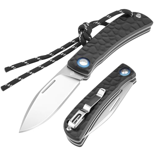 DRACHENADER Zweihand Klappmesser H-LONG SSD, 8Cr13MoV Stahl, §42a-konform, legal in Deutschland, EDC Messer mit Clip, G10-Griff, Lanyard, für Camping Wandern von DRACHENADER