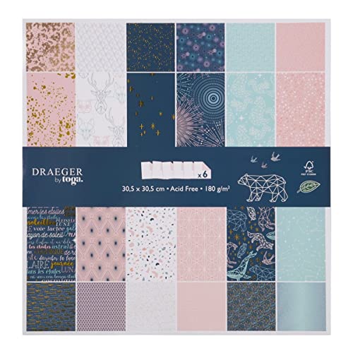 DRAEGER PARIS 1886 PS166 Papier Scrapbooking, Nachtblau und Pastellrosa, 30,5 x 30,5 cm von DRAEGER PARIS 1886