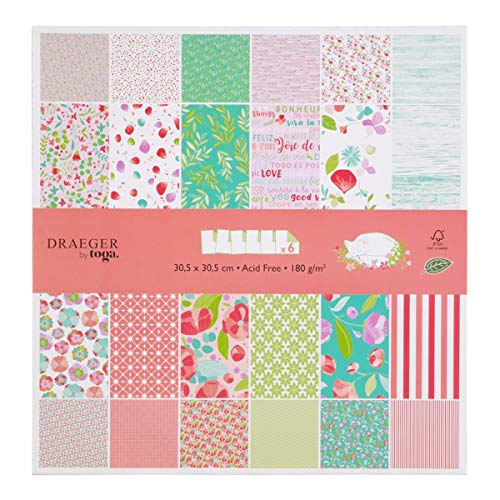 DRAEGER PARIS 1886 PS167 Papier Scrapbooking, Rosa und Grün, 30,5 x 30,5 cm von DRAEGER PARIS 1886