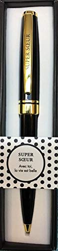 Die carterie 76000705 Kugelschreiber Einziehbar Serie Black & Gold mit Botschaft auf Clip Super Schwester von DRAEGER PARIS 1886
