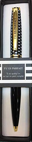 Die carterie 76000716 Kugelschreiber Einziehbar Serie Black & Gold mit Botschaft auf Clip Du bist perfekt von DRAEGER PARIS 1886