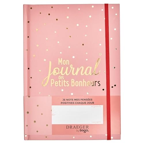 Draeger Tagebuch der Petits Bonheurs – Notizbuch mit positiven Gedanken – fester Einband, elastischer Verschluss – 15 x 21 cm – Rosa und Gold von DRAEGER PARIS 1886