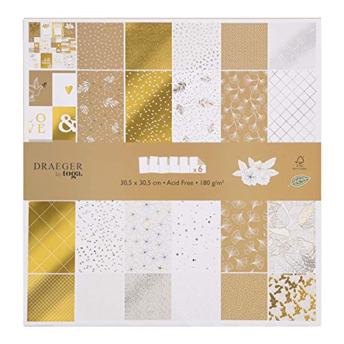 DRAEGER PARIS 1886 PS168 Papier Scrapbooking, Gold und Weiß, 30,5 x 30,5 cm von DRAEGER