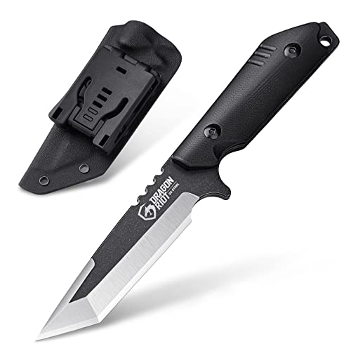 DRAGON RIOT Tanto Messer Outdoor Feststehende, Bushcraft Full Tang mit Kydex Scheide, Survival 11cm klinge, Camping mit G10 Griff, Scharfes Jagdmesser von DRAGON RIOT